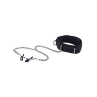 Shots Ouch Velcro Collar with Nipple Clamps - Black