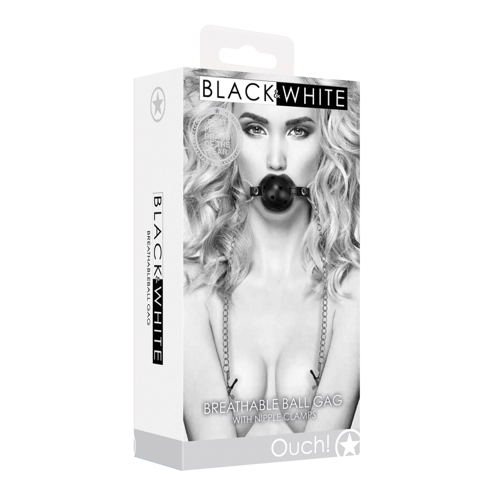 Ball Gag Transpirable con Pinzas para Pezones Shots Ouch Negro