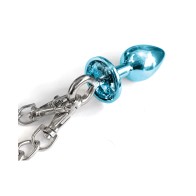 Nixie Metal Butt Plug with Inlaid Jewel & Fur Cuff Set - Blue Metallic