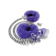 Nixie Metal Butt Plug Jewel Fur Cuff Set Purple