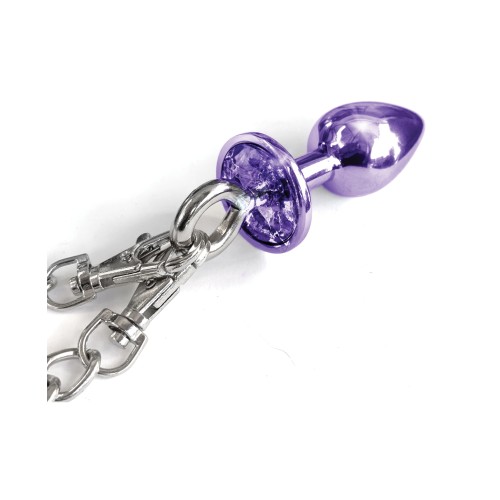 Plug Anal de Metal Nixie con Joya y Esposas de Piel Morado