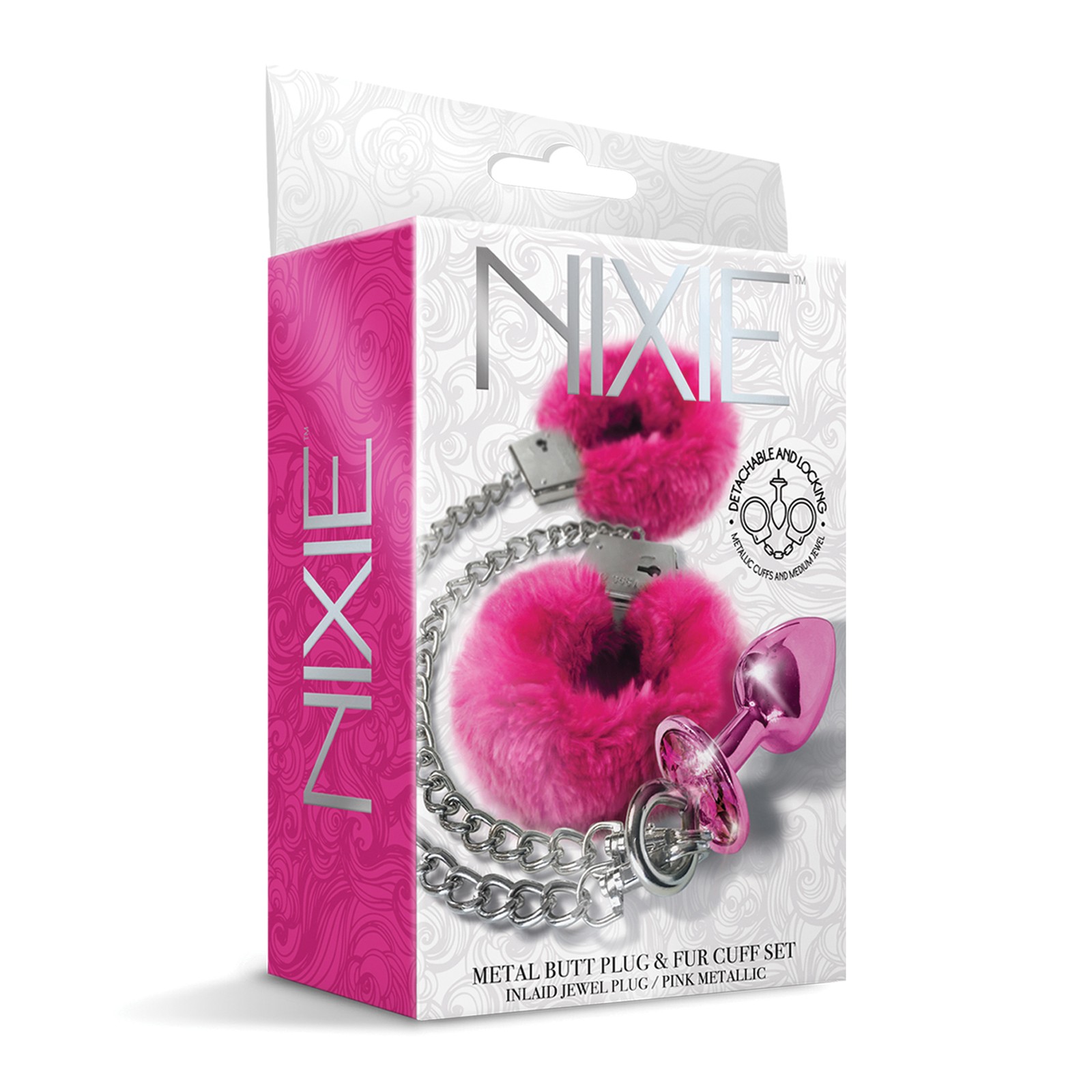 Nixie Metal Butt Plug with Fur Cuffs Set