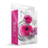 Nixie Metal Butt Plug with Fur Cuffs Set