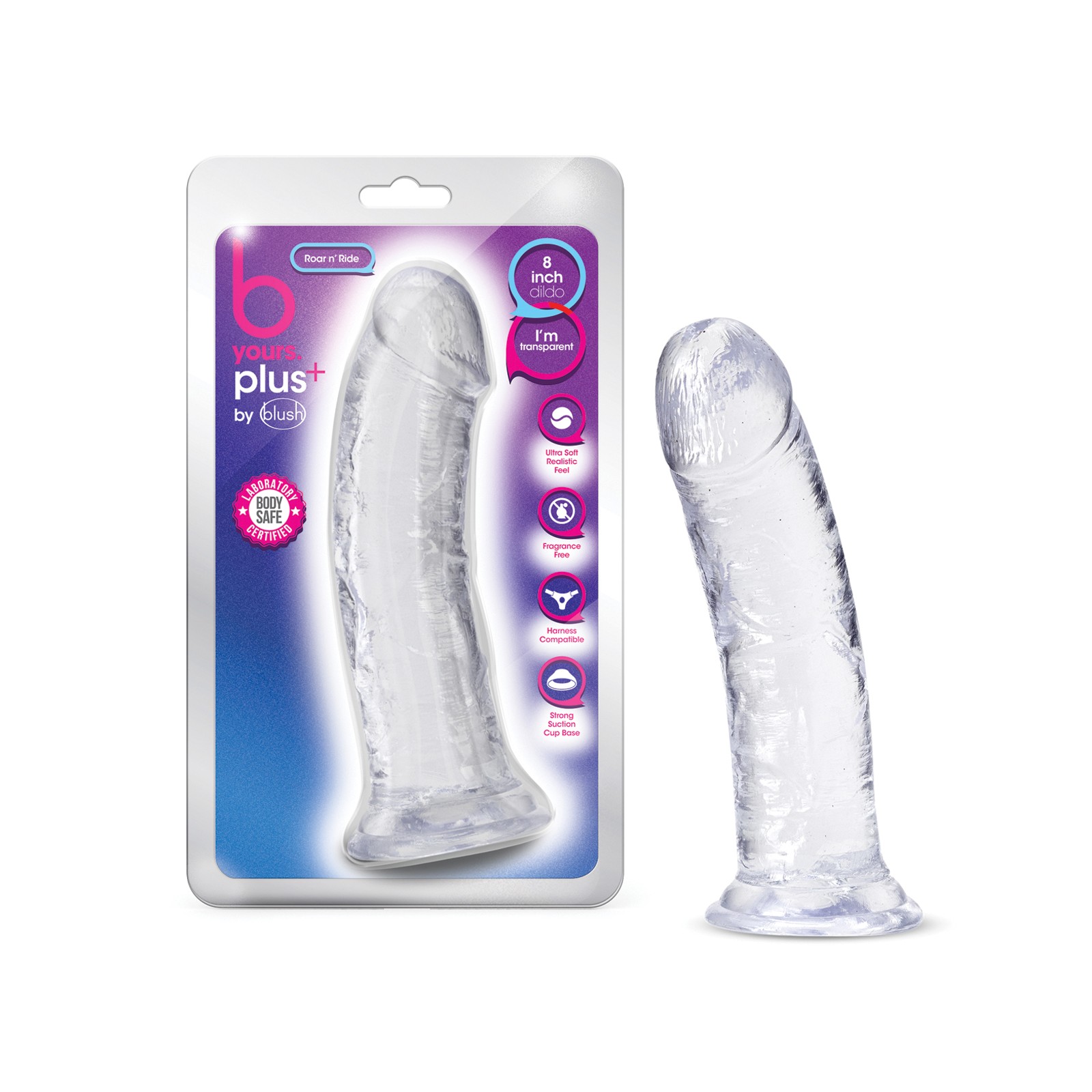 Blush B Yours Plus 8 Inch Roar n Ride Dildo Clear