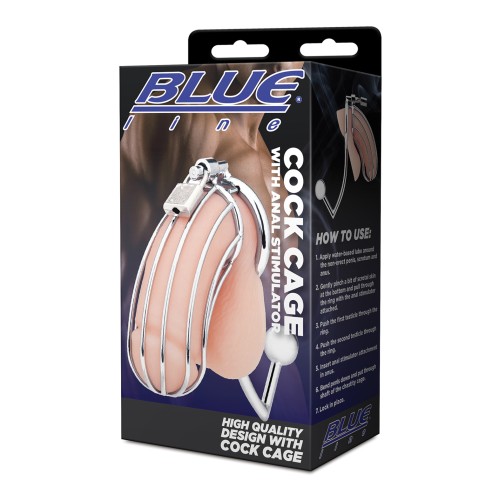 Cárcel Cock Blue Line con Estimulador Anal - Plata