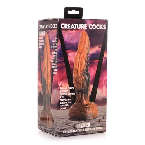 Creature Cocks Ravager Rippled Tentacle Silicone Dildo Orange Black