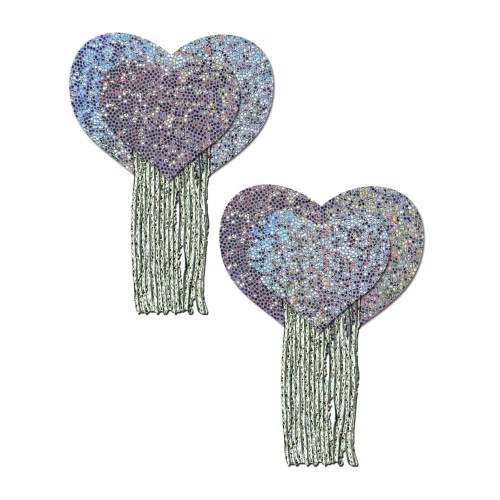 Silver Glitter Heart Pasties with Tassels