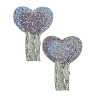 Silver Glitter Heart Pasties with Tassels