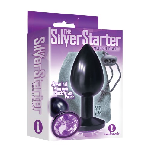 Silver Bejeweled Stainless Steel Plug - Black/Violet