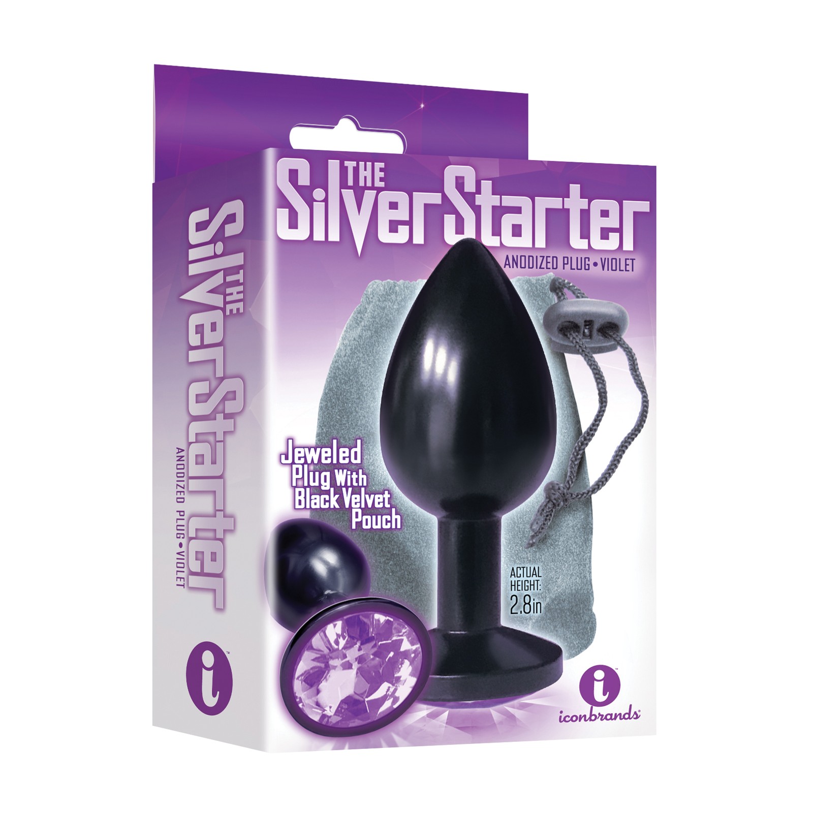 Silver Bejeweled Stainless Steel Plug - Black/Violet