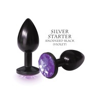 Silver Bejeweled Stainless Steel Plug - Black/Violet