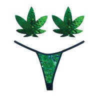 G-String Neva Nude con Lentejuelas de Hojas de Cannabis