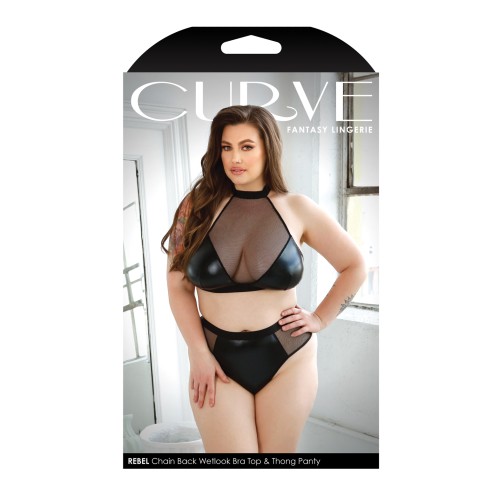 Curve Rebel Removable Chain Halter Top and Panty Black 3X/4X