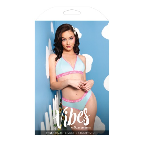 Vibes Fresh Bralette Halter y Short de Bucleo Azul Claro S/M