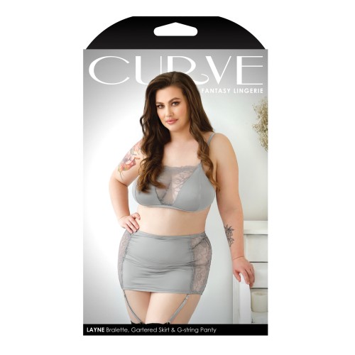 Curve Layne Lace Microfiber Bralette Garter Skirt G-String Set