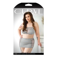 Conjunto de top de encaje y microfibra Curve Layne con falda de liguero y tanga