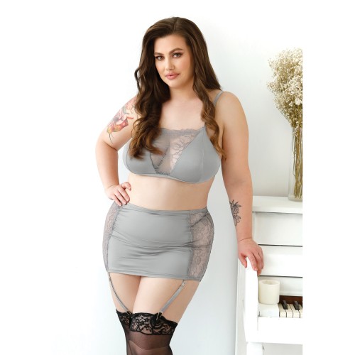 Conjunto Bralette de Encaje y Microfibra Curve Layne Gris 3X 4X