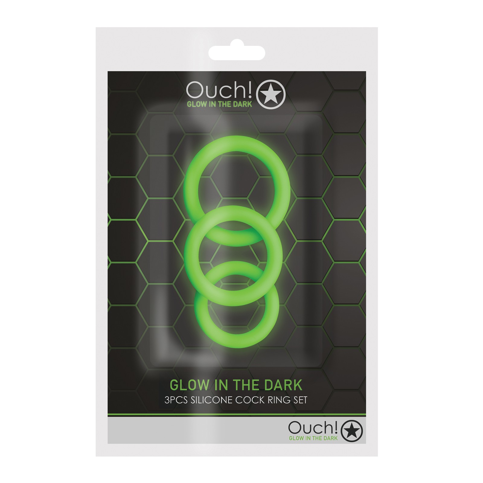 Shots Ouch 3 pc Cock Ring Set Glow in the Dark