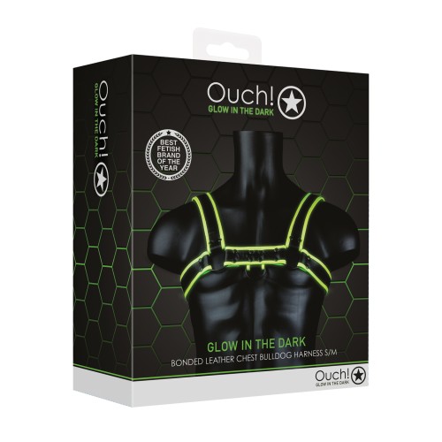 Shots Ouch Chest Bulldog Harness - Glow in the Dark S/M