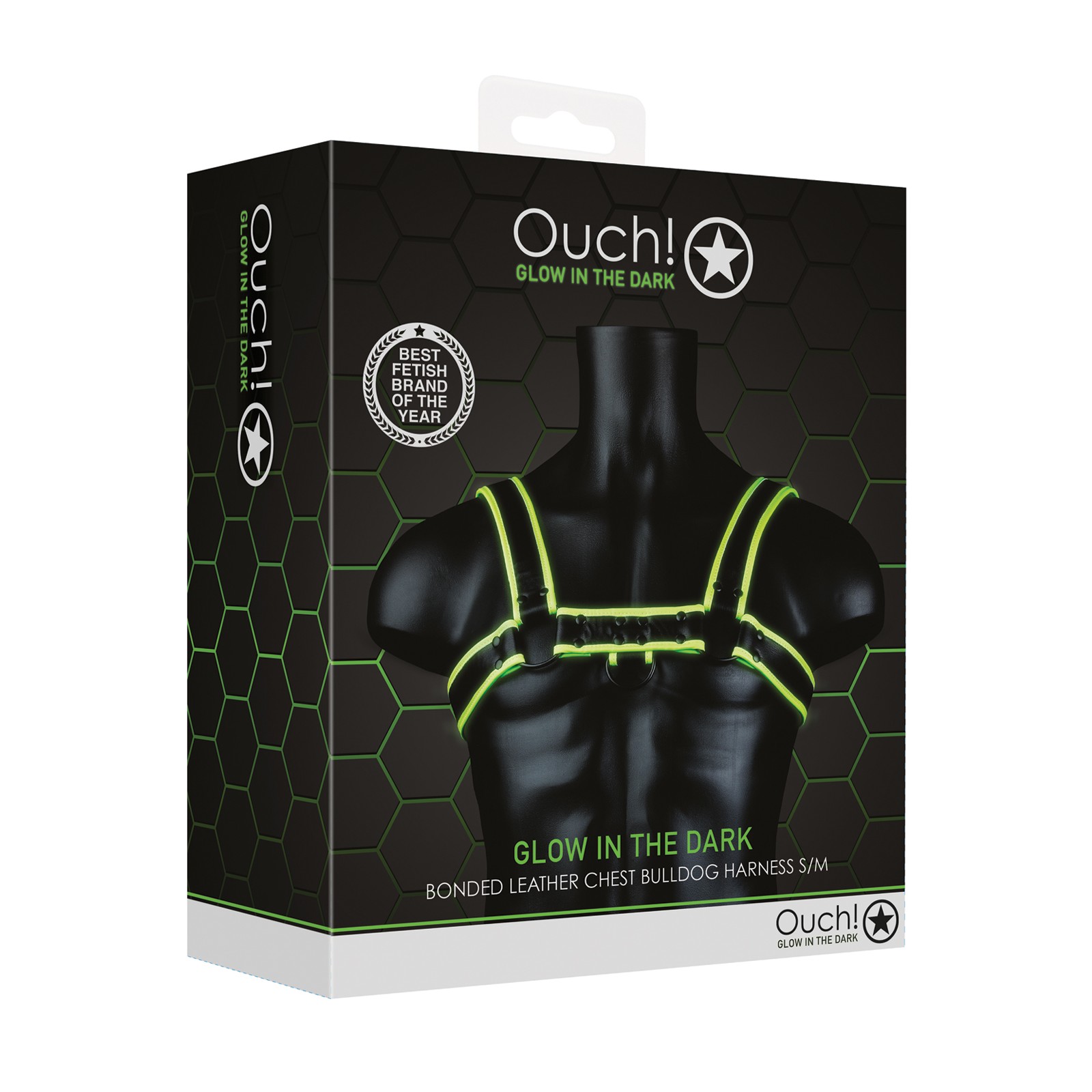 Shots Ouch Chest Bulldog Harness - Glow in the Dark S/M