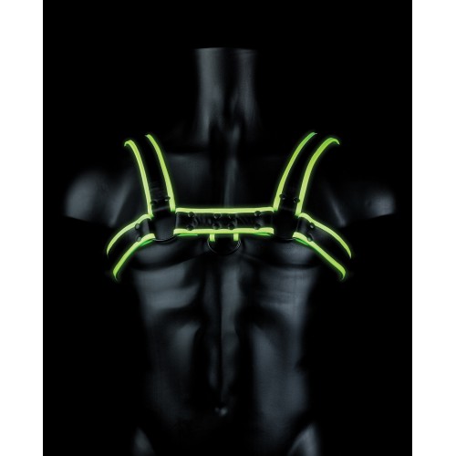 Shots Ouch Chest Bulldog Harness - Glow in the Dark S/M