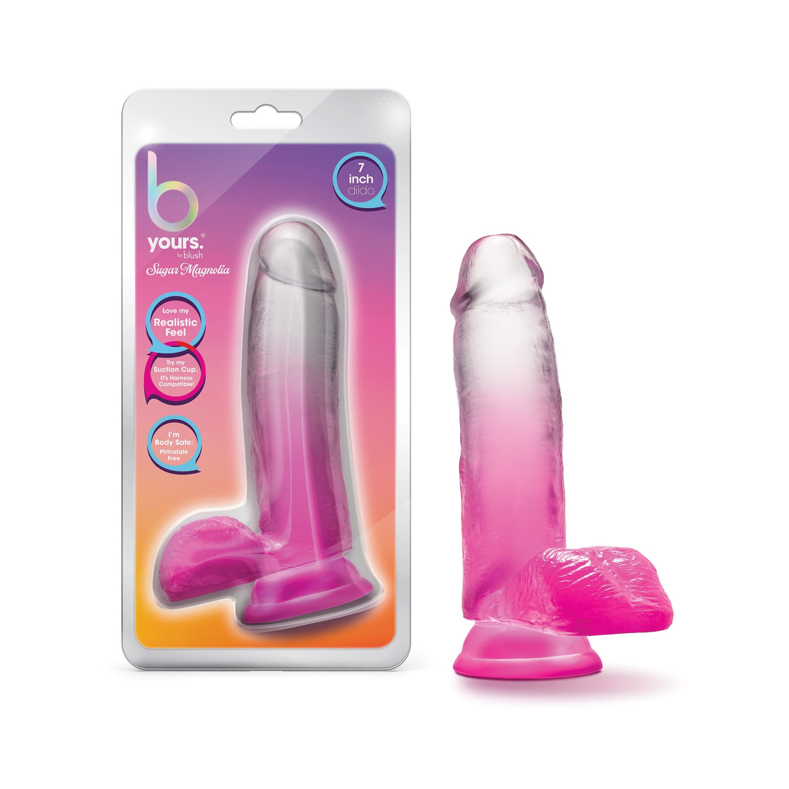 Blush B Yours 7" Sugar Magnolia Dildo Fuchsia - Colorful and Realistic