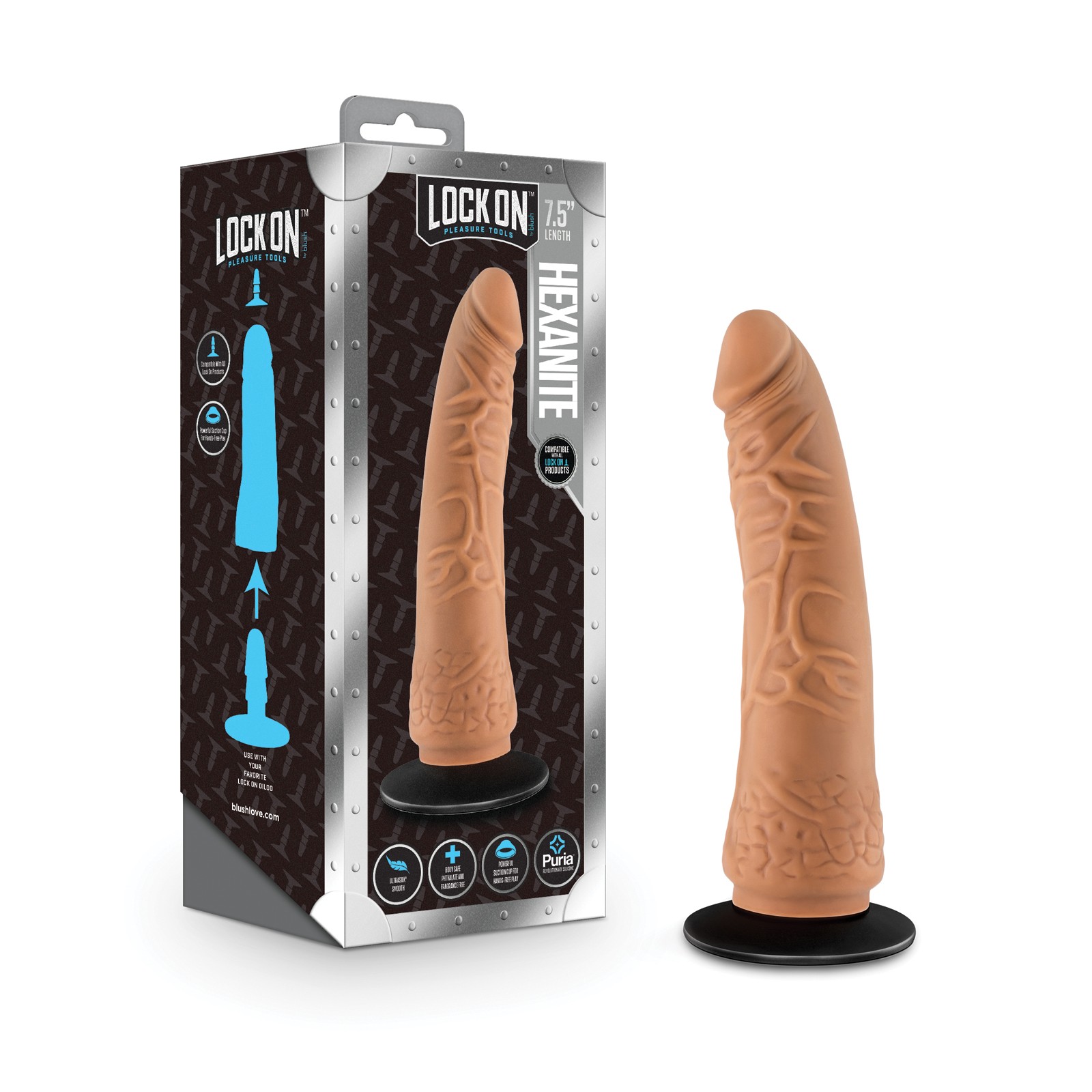 Blush Lock On 7.5 Hexanite Dildo Suction Cup Mocha