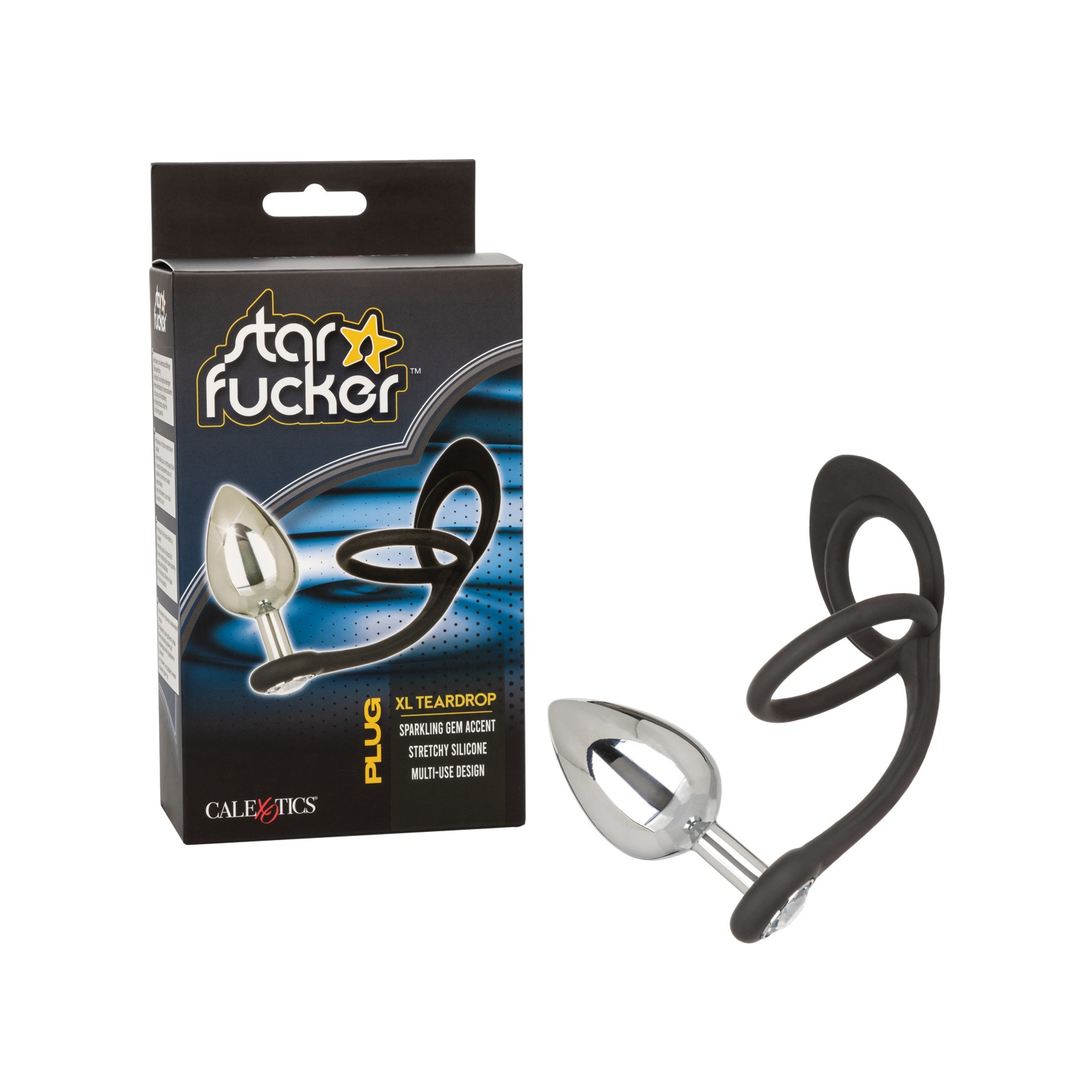 Star Fucker XL Teardrop Gem Plug w/Silicone Enhancer - Black