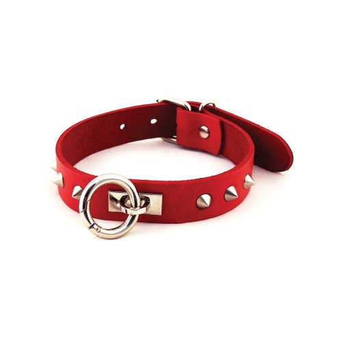 Rouge Leather O Ring Studded Collar for Bold Fashion