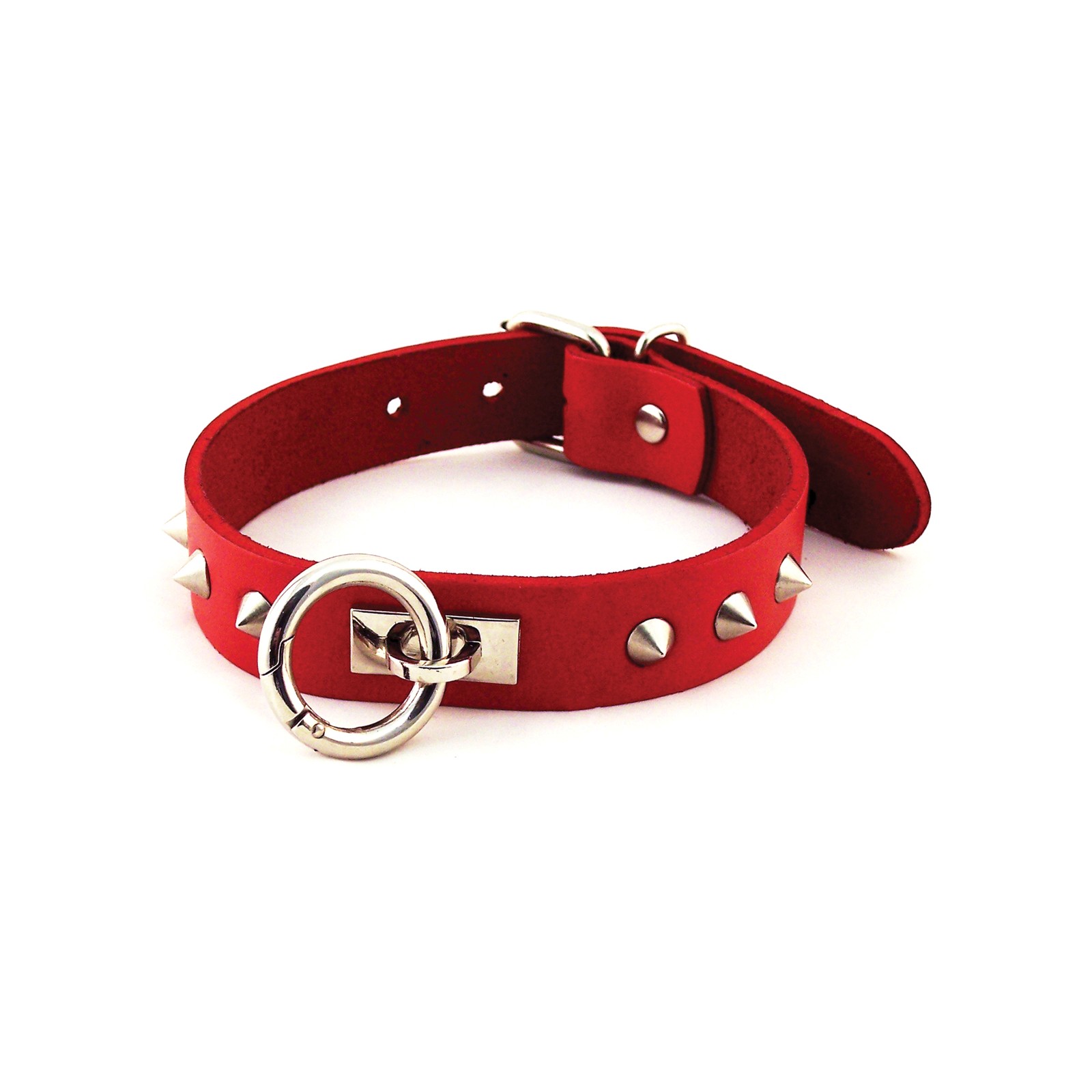 Rouge Leather O Ring Studded Collar for Bold Fashion