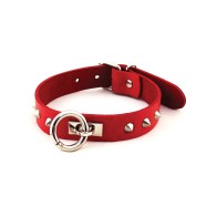 Rouge Leather O Ring Studded Collar for Bold Fashion