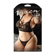 Conjunto de Sujetador y Tanga Vixen Call Me Yours de Encaje Negro - Tallas Grandes