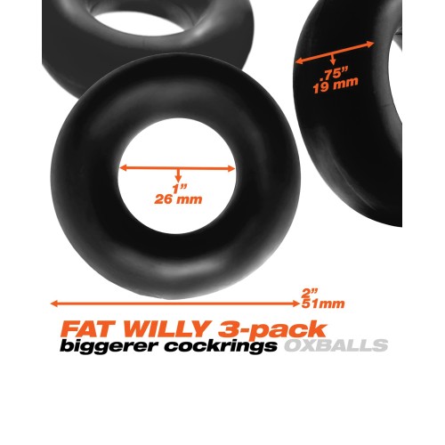 Anillos para el Pene Jumbo Fat Willy 3 Pack - Negro