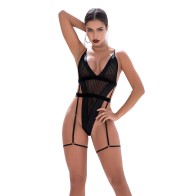 Shadow Panel Bodysuit with Garters Black M/L