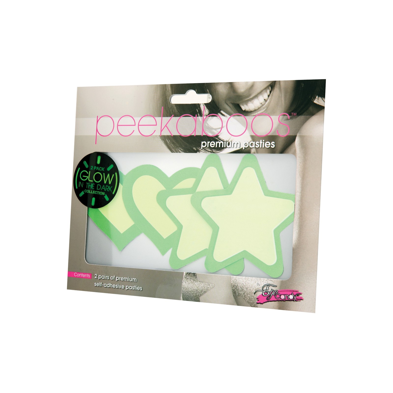 Peekaboos Glow in the Dark Hearts Stars Green