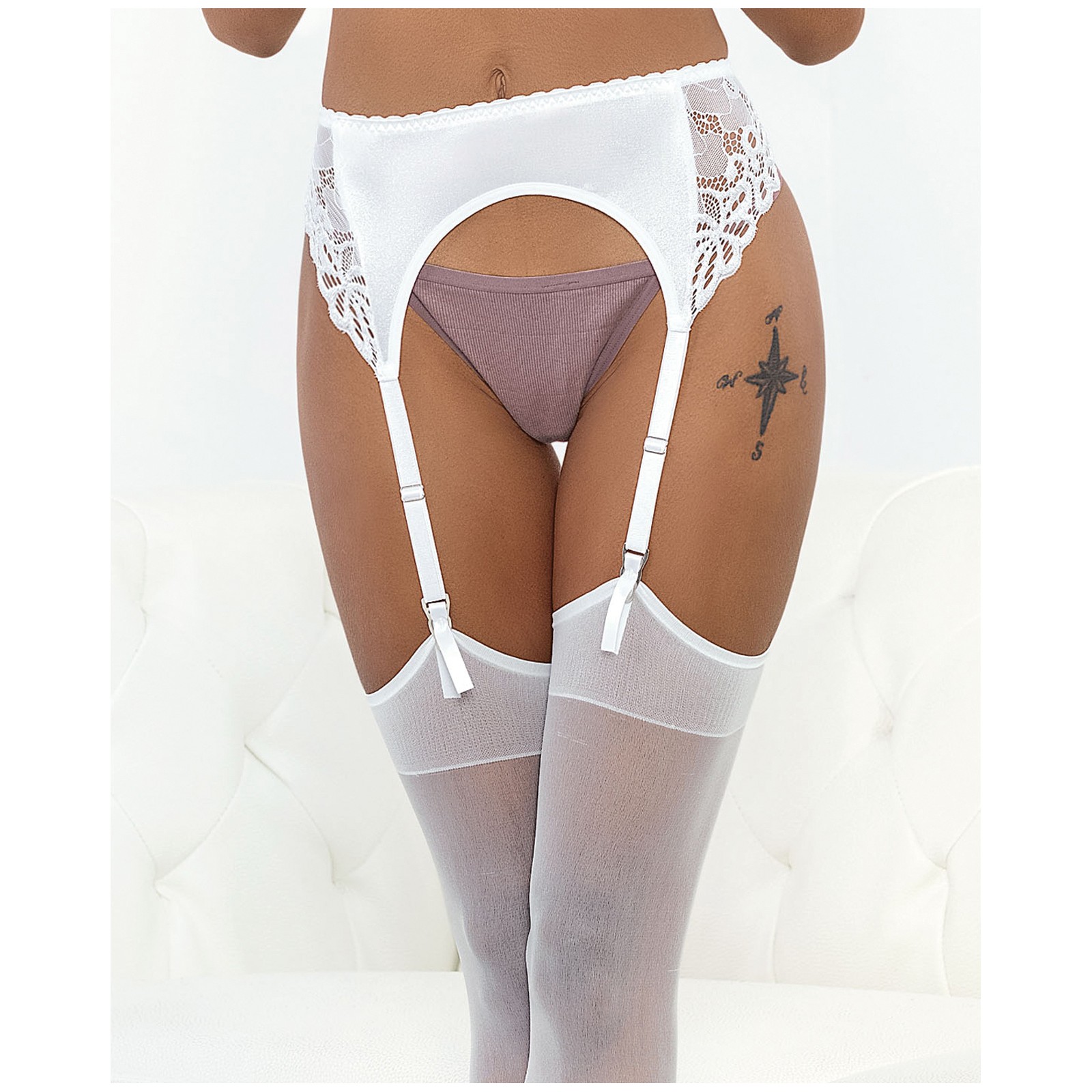 Satin Lace Garterbelt White LG