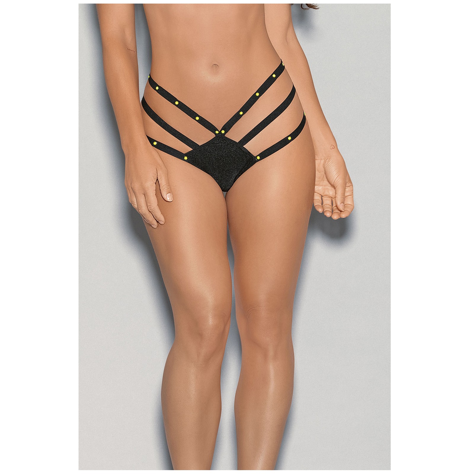 Tanga Strappy Glow Stones con Luz Negra Negro O/S