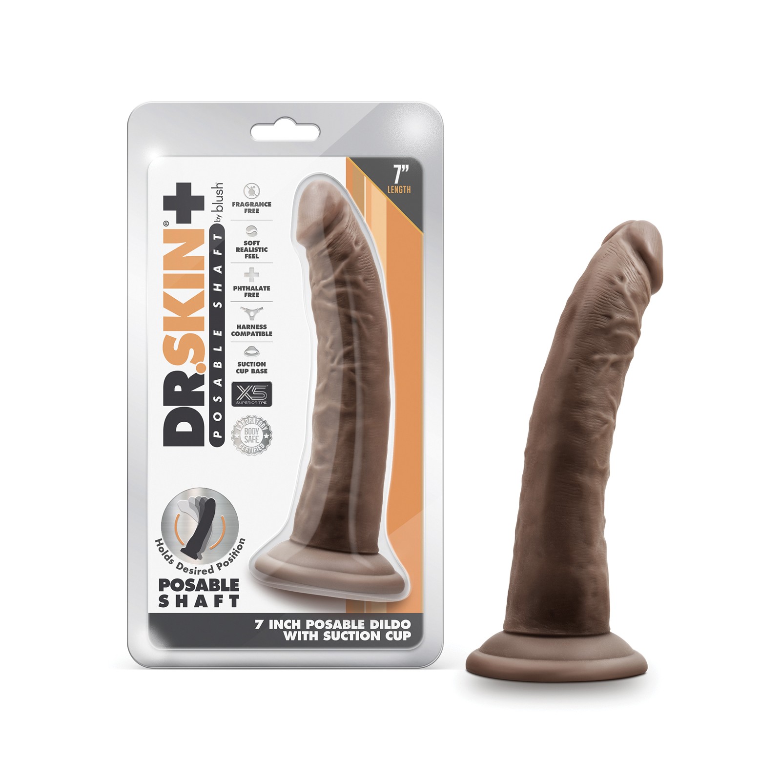 Dildo Blush Dr. Skin Plus de 7 Pulgadas Posable - Chocolate