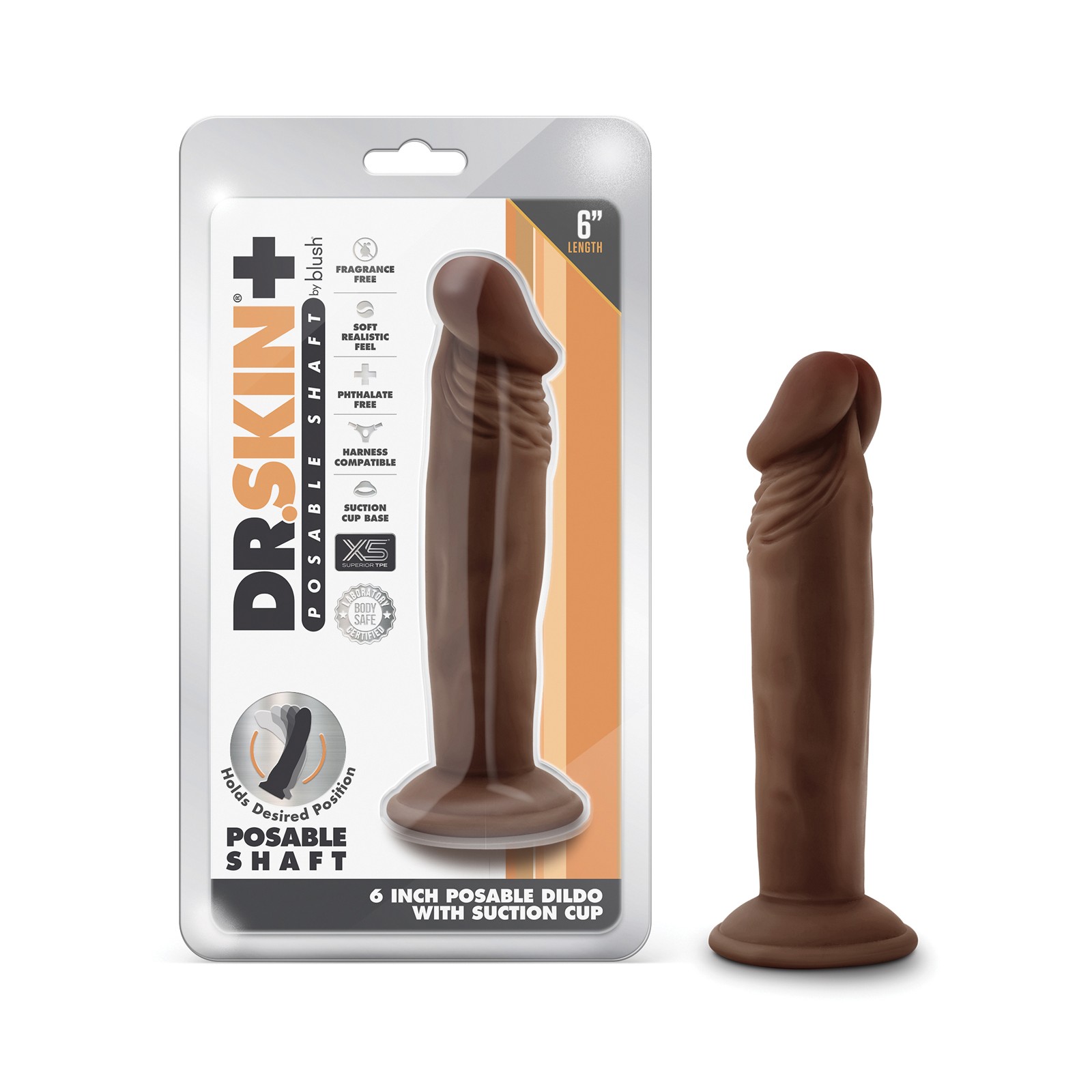 Blush Dr. Skin Plus 6" Realistic Dildo - Chocolate