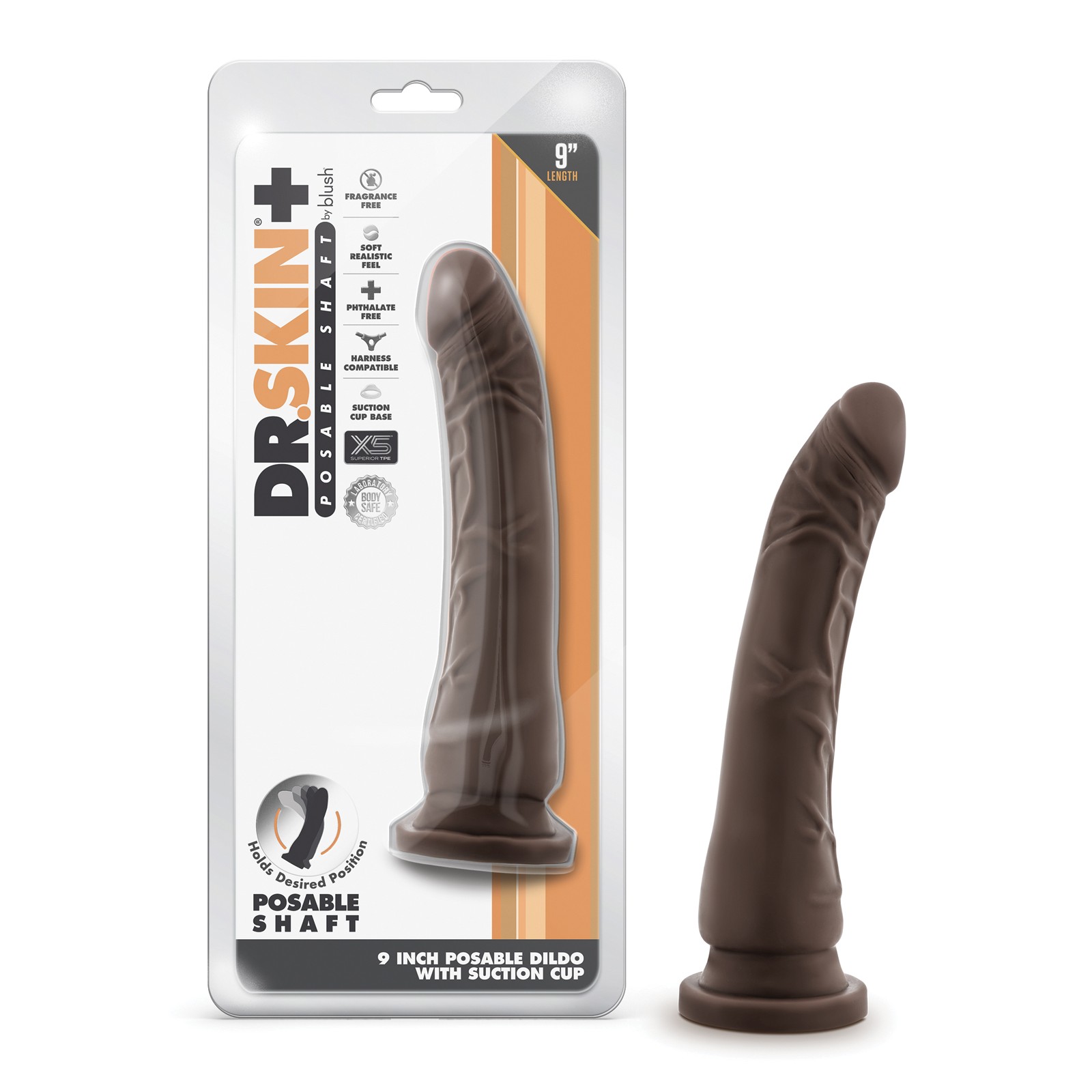 Blush Dr. Skin Plus Dildo de 9 Pulgadas Chocolate - Diversión Realista