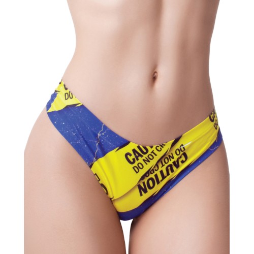 Mememe Caution Printed Thong XL - Comfort Wear