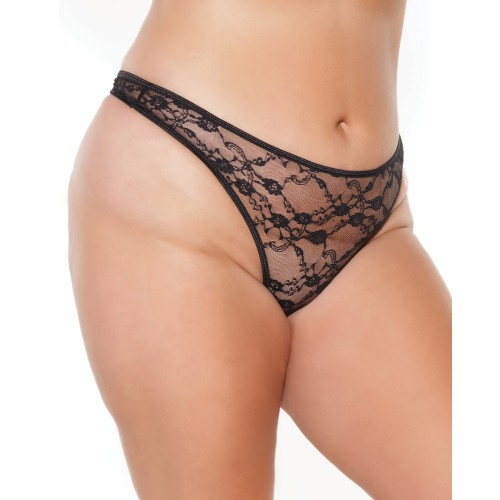 Stretch Lace High Leg Thong Black