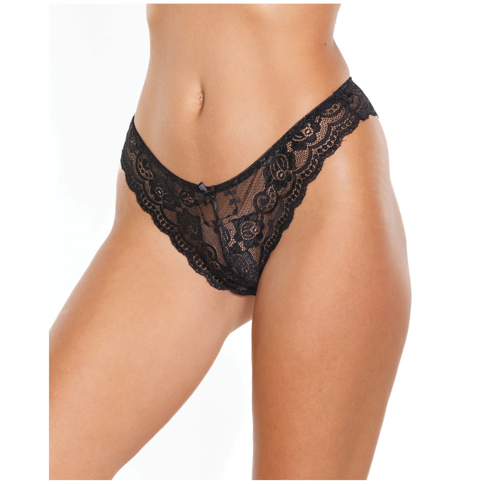 Scallop Stretch Lace High Leg Panty - Black