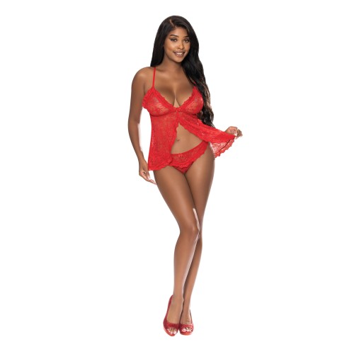 Babydoll de Encaje Ooh La Panty Corte Abierto Rojo L XL