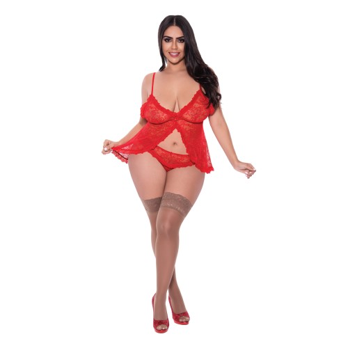 Ooh La Lace Babydoll Split Crotch Panty Red QN