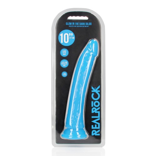 Shots RealRock Dildo Slim 10 Brilla en la Oscuridad Azul Neón