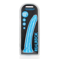 Shots RealRock 10 Inch Slim Dildo Glow in the Dark Neon Blue