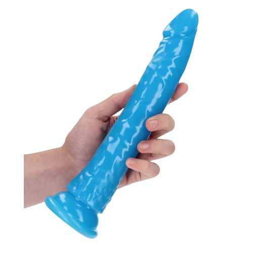 Shots RealRock 10 Inch Slim Dildo Glow in the Dark Neon Blue