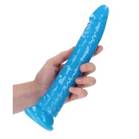 Shots RealRock 10 Inch Slim Dildo Glow in the Dark Neon Blue