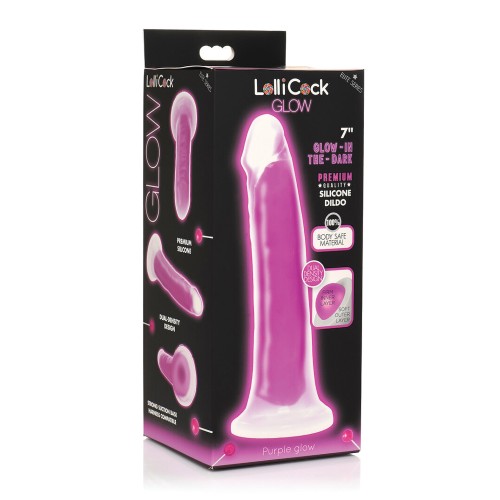 Dildo de Silicona Lollicock 7&quot; que Brilla en la Oscuridad - Púrpura